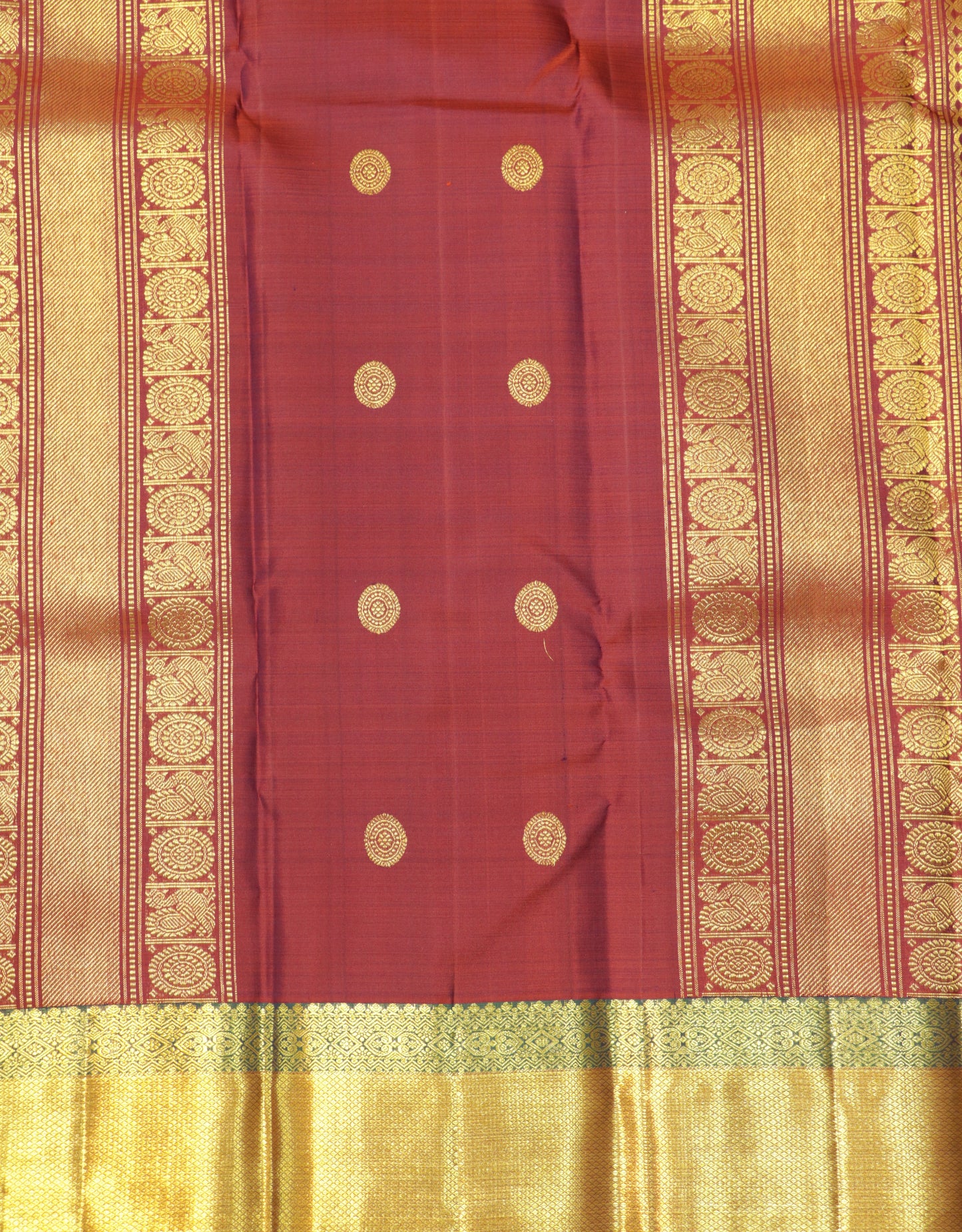 Kanchipuram Silk Saree – Plum & Rust with Rich Zari Border