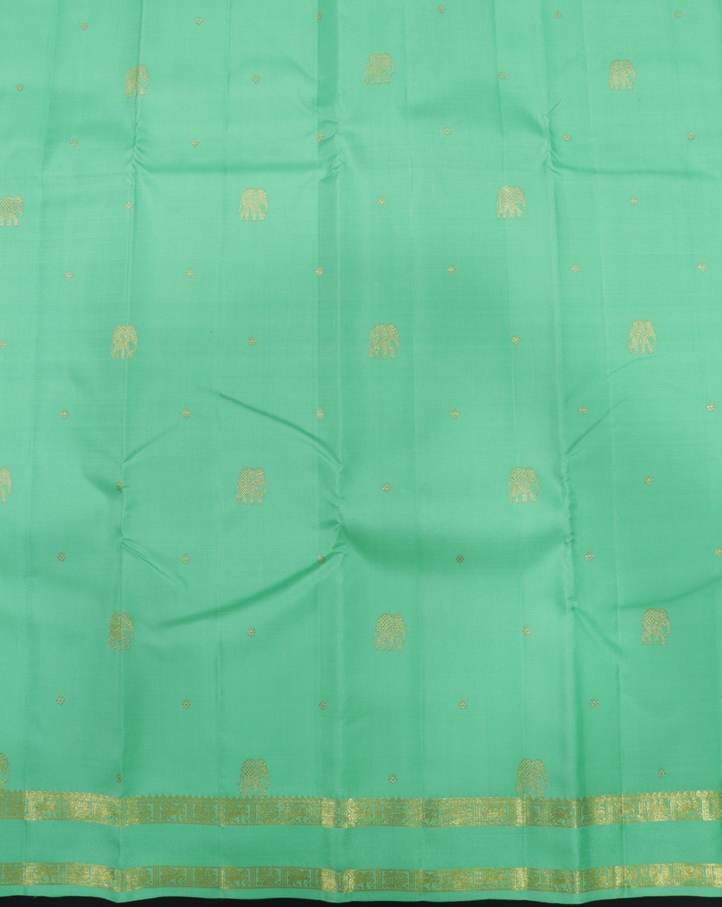 Kanchipuram Silk Saree Mint Green with Zari Elephant Motifs & Elegant Traditional Pallu