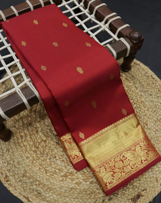 Kanchipuram Silk Saree Red with Heavy Gold Zari Pallu & Border Bridal Wedding Saree