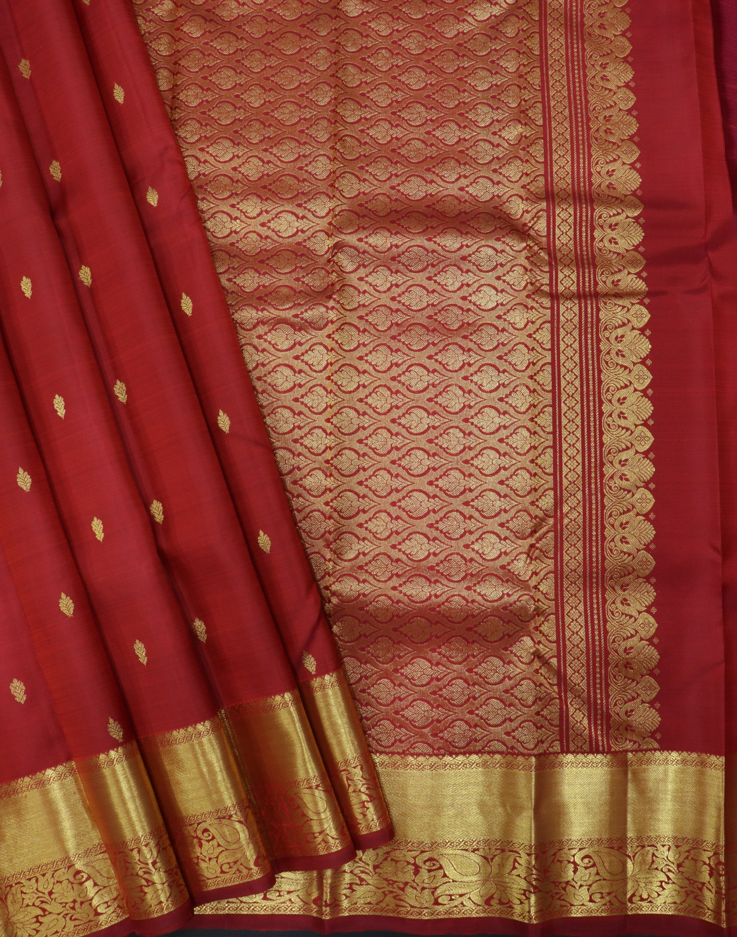 Kanchipuram Silk Saree Red with Heavy Gold Zari Pallu & Border Bridal Wedding Saree