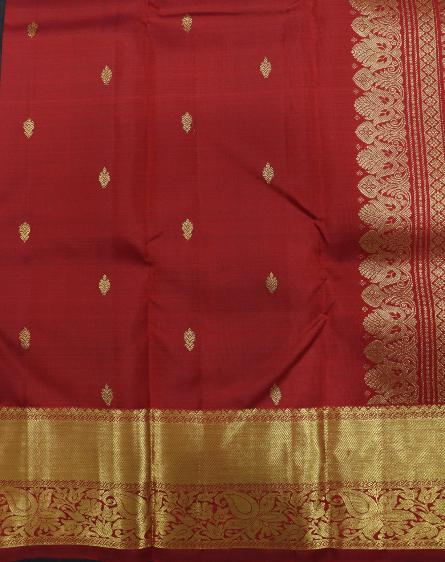 Kanchipuram Silk Saree Red with Heavy Gold Zari Pallu & Border Bridal Wedding Saree