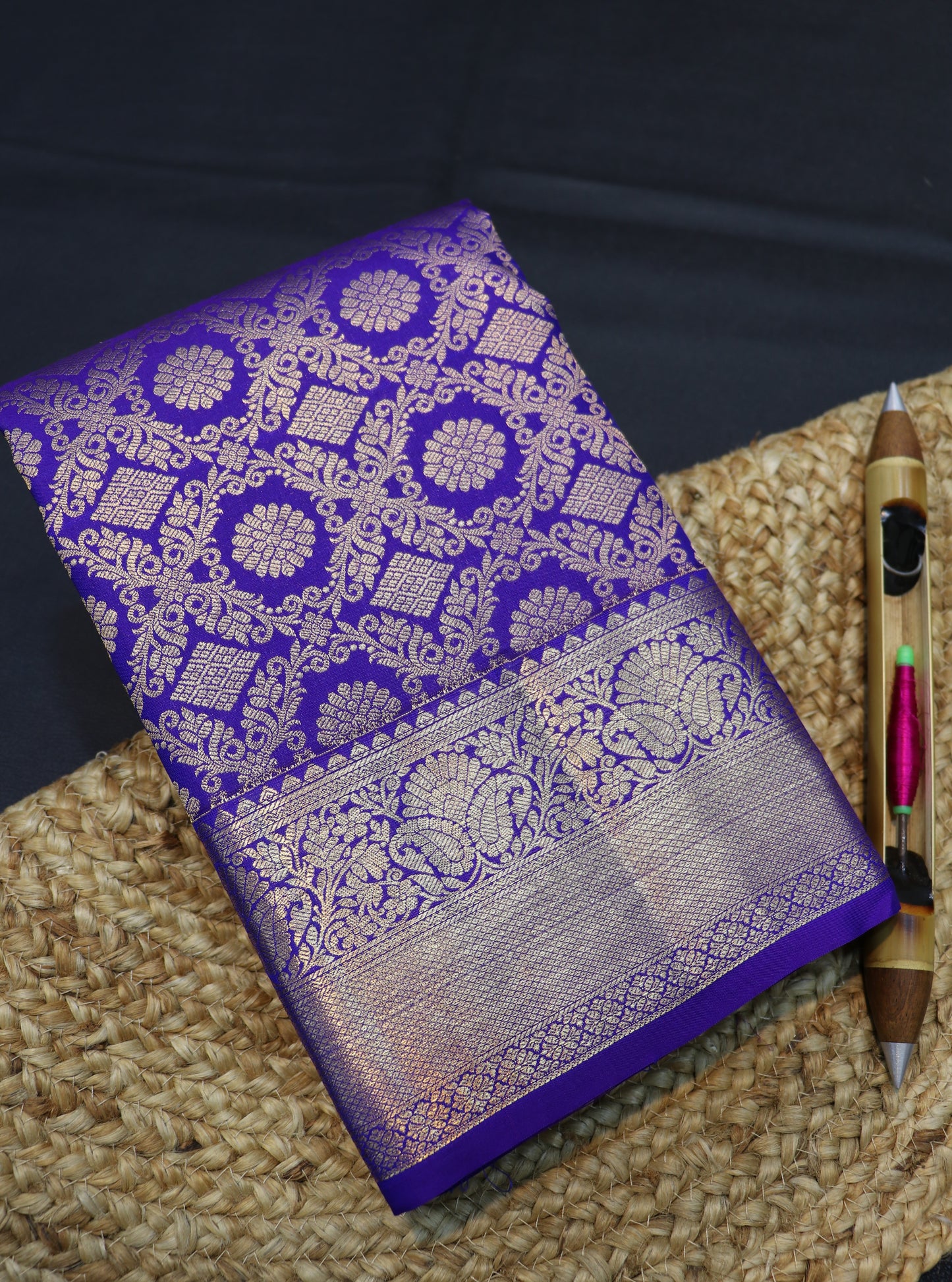 Violet Kanchipuram Silk Saree with Rich Zari Work Traditional Bridal Saree