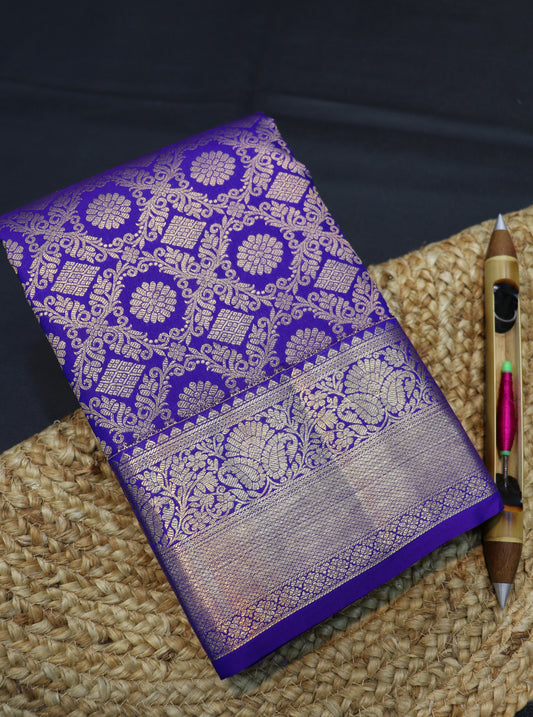 Violet Kanchipuram Silk Saree with Rich Zari Work Traditional Bridal Saree