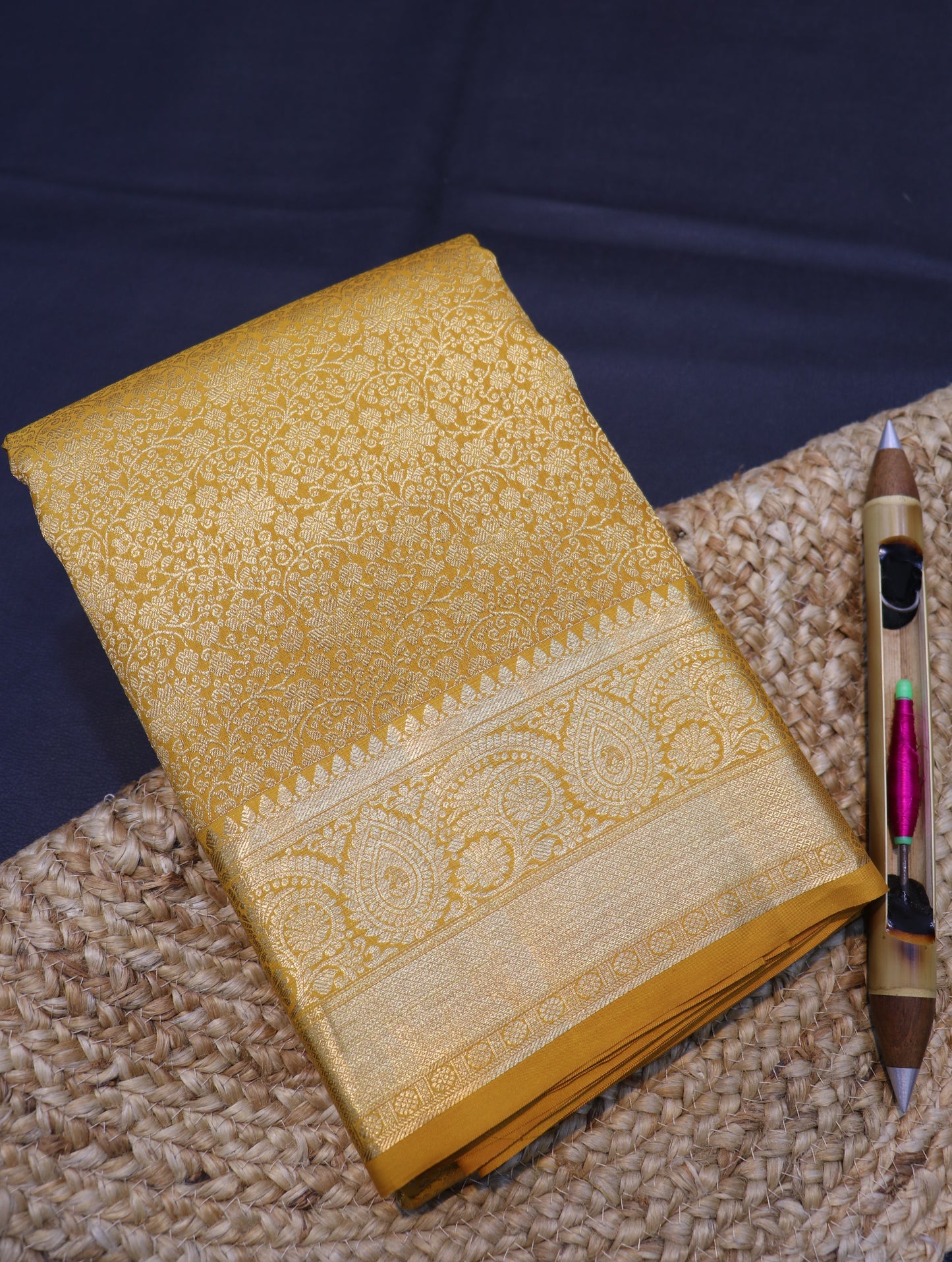Yellow Gold Kanchipuram Silk Saree with Rich Zari Work Bridal Traditional Saree