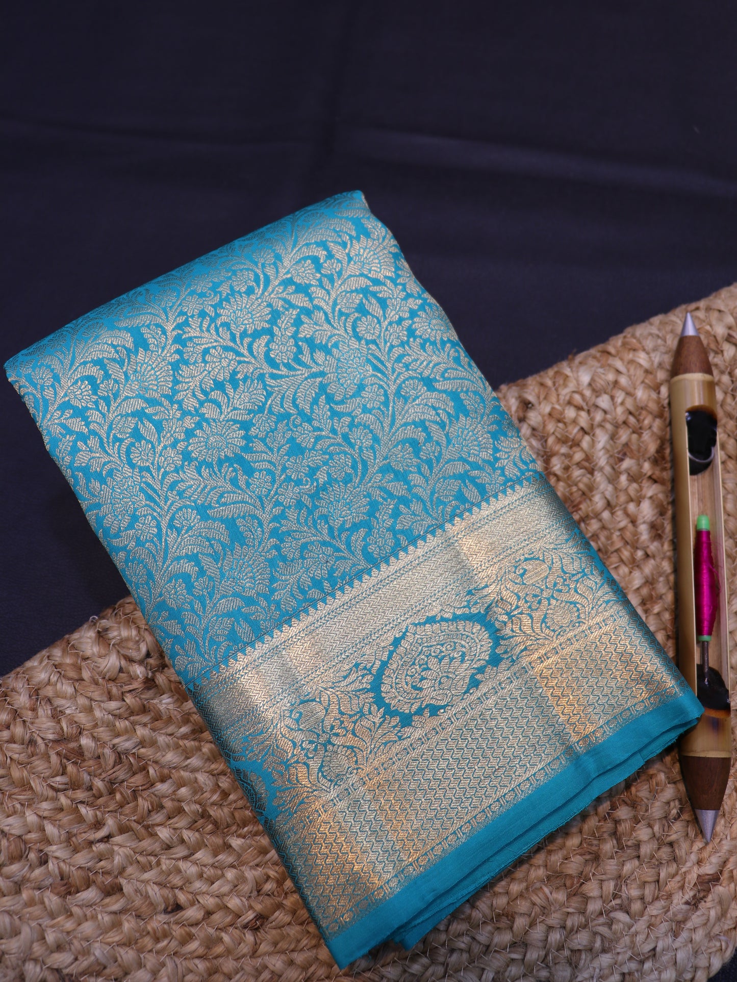 Turquoise Blue Kanchipuram Silk Saree with Rich Zari Weaving Bridal Traditional Saree