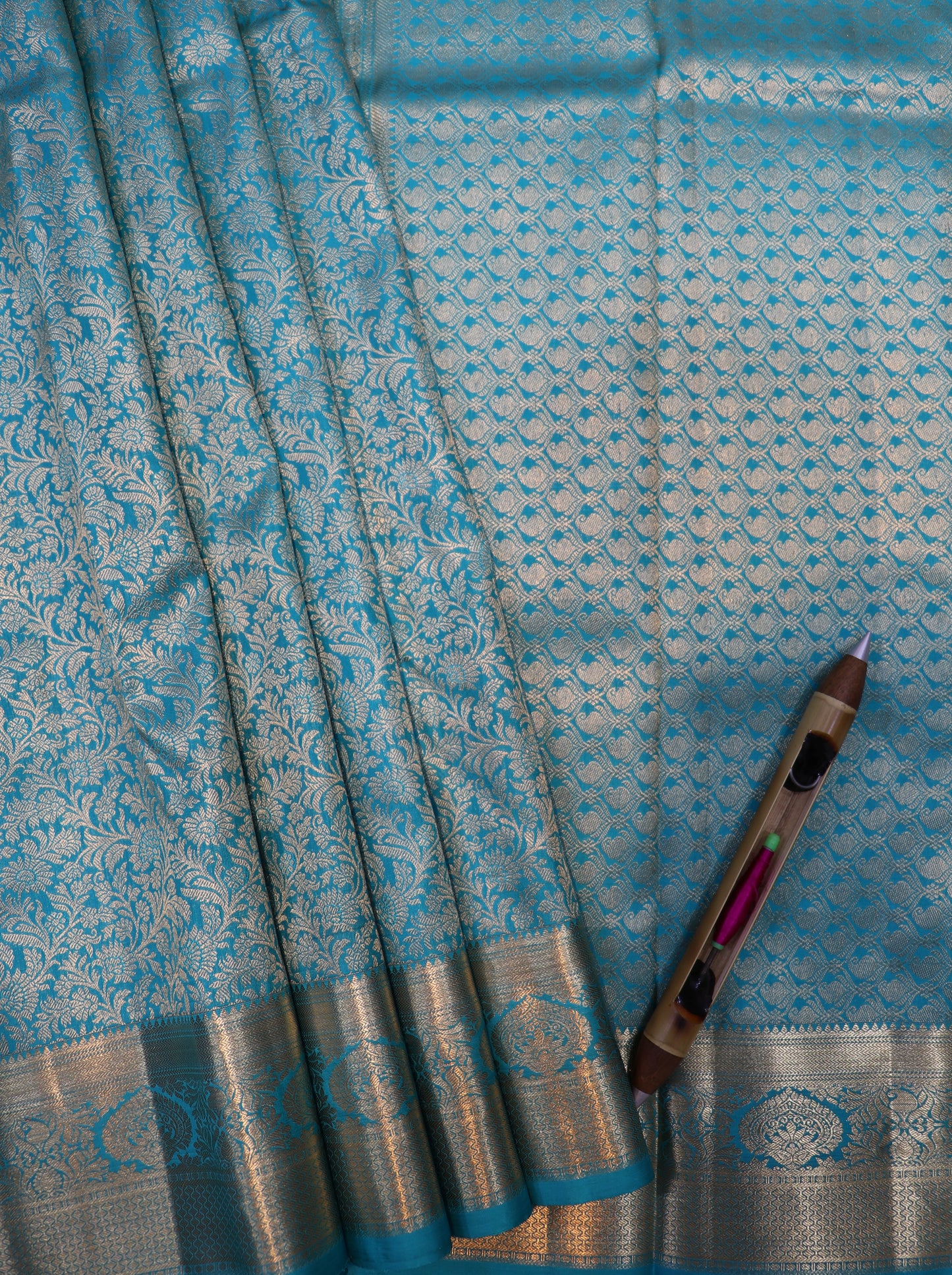 Turquoise Blue Kanchipuram Silk Saree with Rich Zari Weaving Bridal Traditional Saree