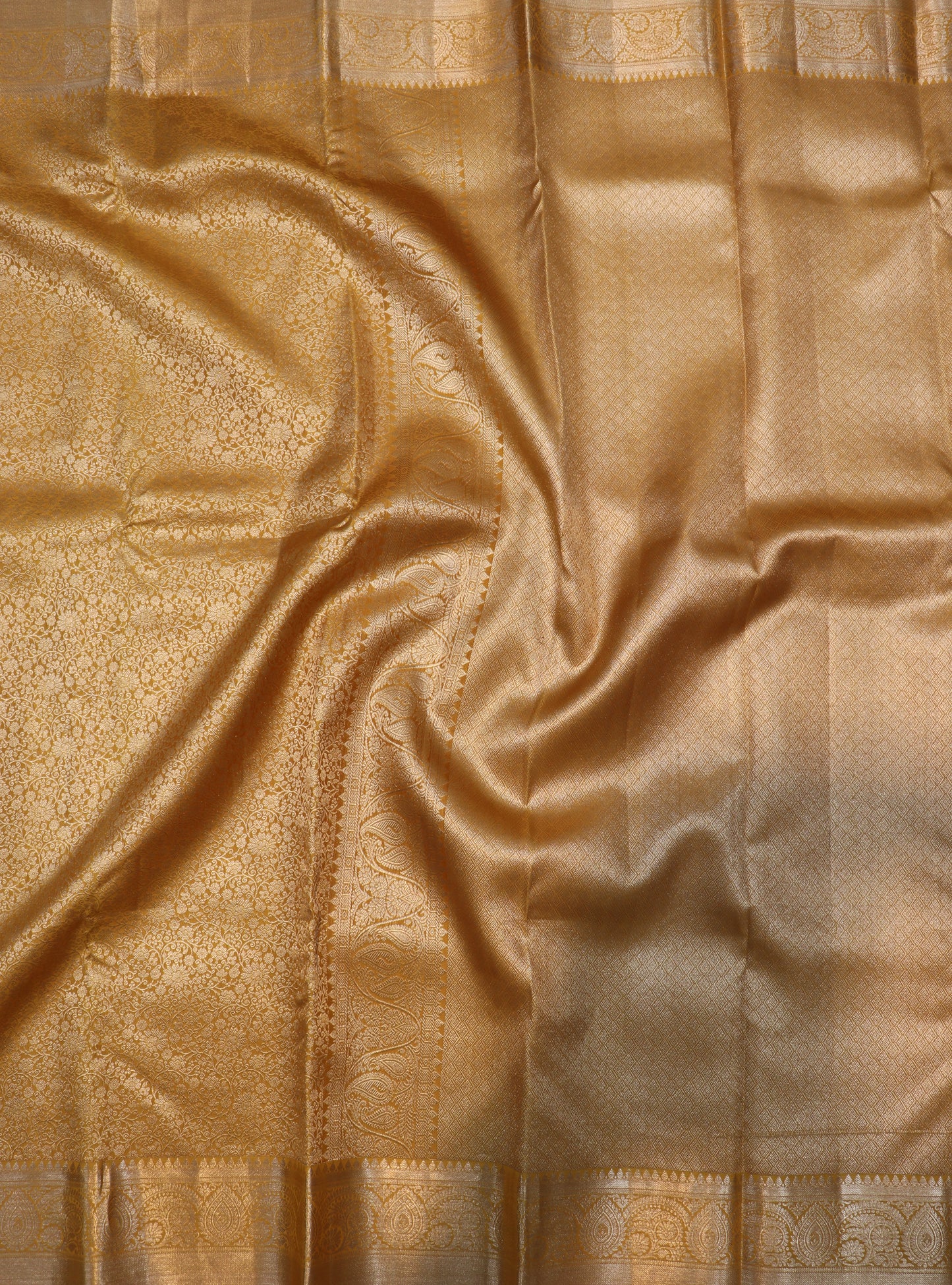 Yellow Gold Kanchipuram Silk Saree with Rich Zari Work Bridal Traditional Saree