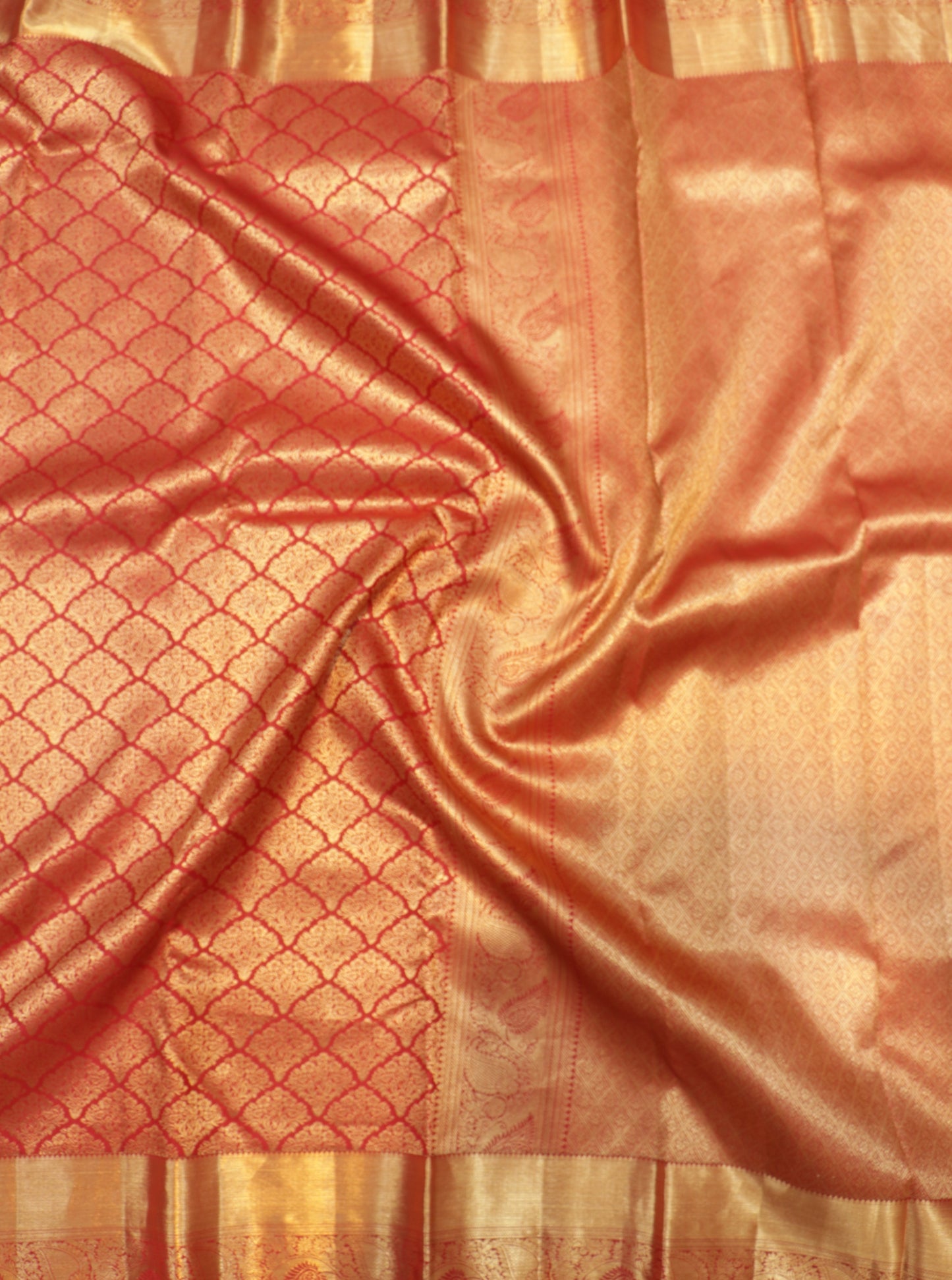 Red Kanchipuram Silk Saree with Antique Gold Zari Bridal Traditional Saree