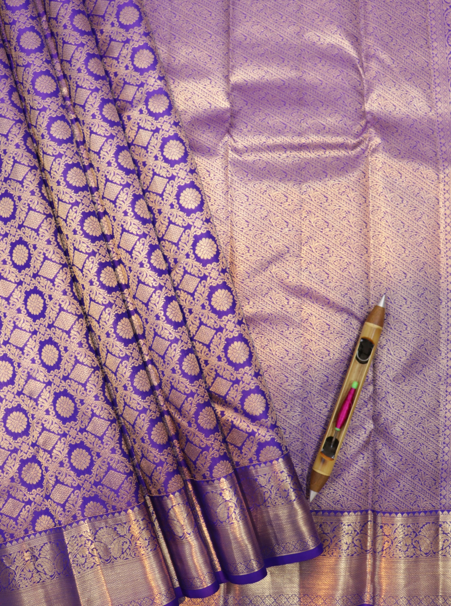 Violet Kanchipuram Silk Saree with Rich Zari Work Traditional Bridal Saree