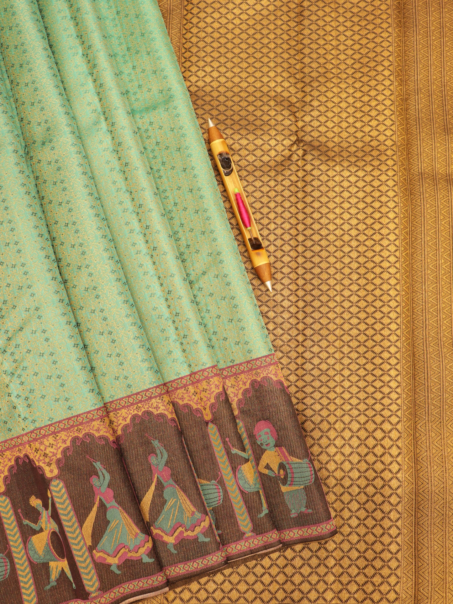 Kanchipuram Pure Silk Saree Aqua Green with Artistic Korvai Border | Traditional Bridal Saree