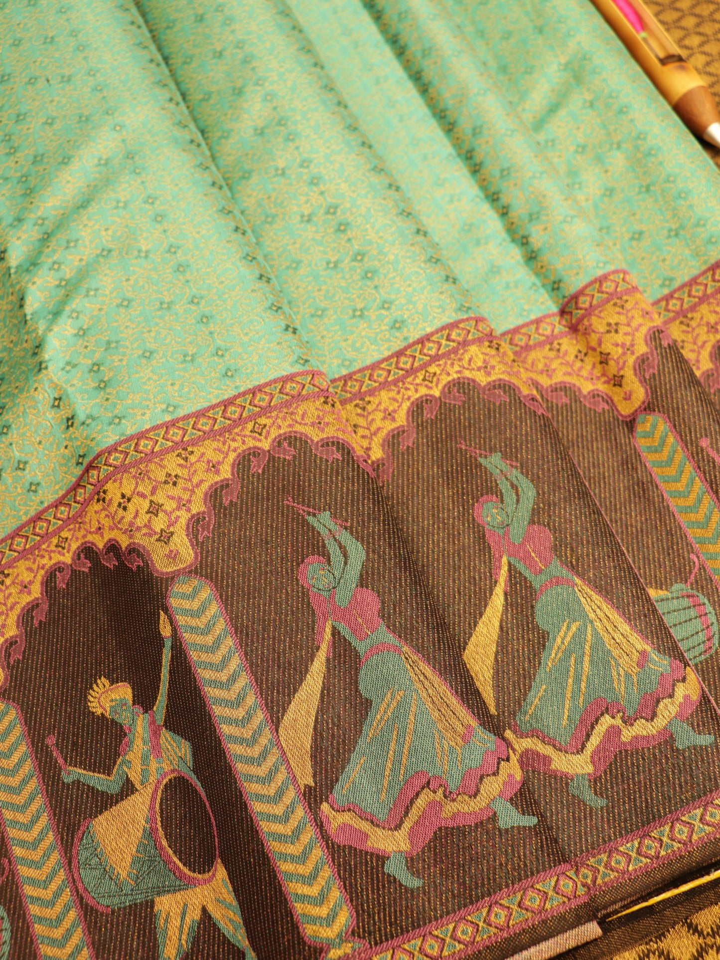 Kanchipuram Pure Silk Saree Aqua Green with Artistic Korvai Border | Traditional Bridal Saree