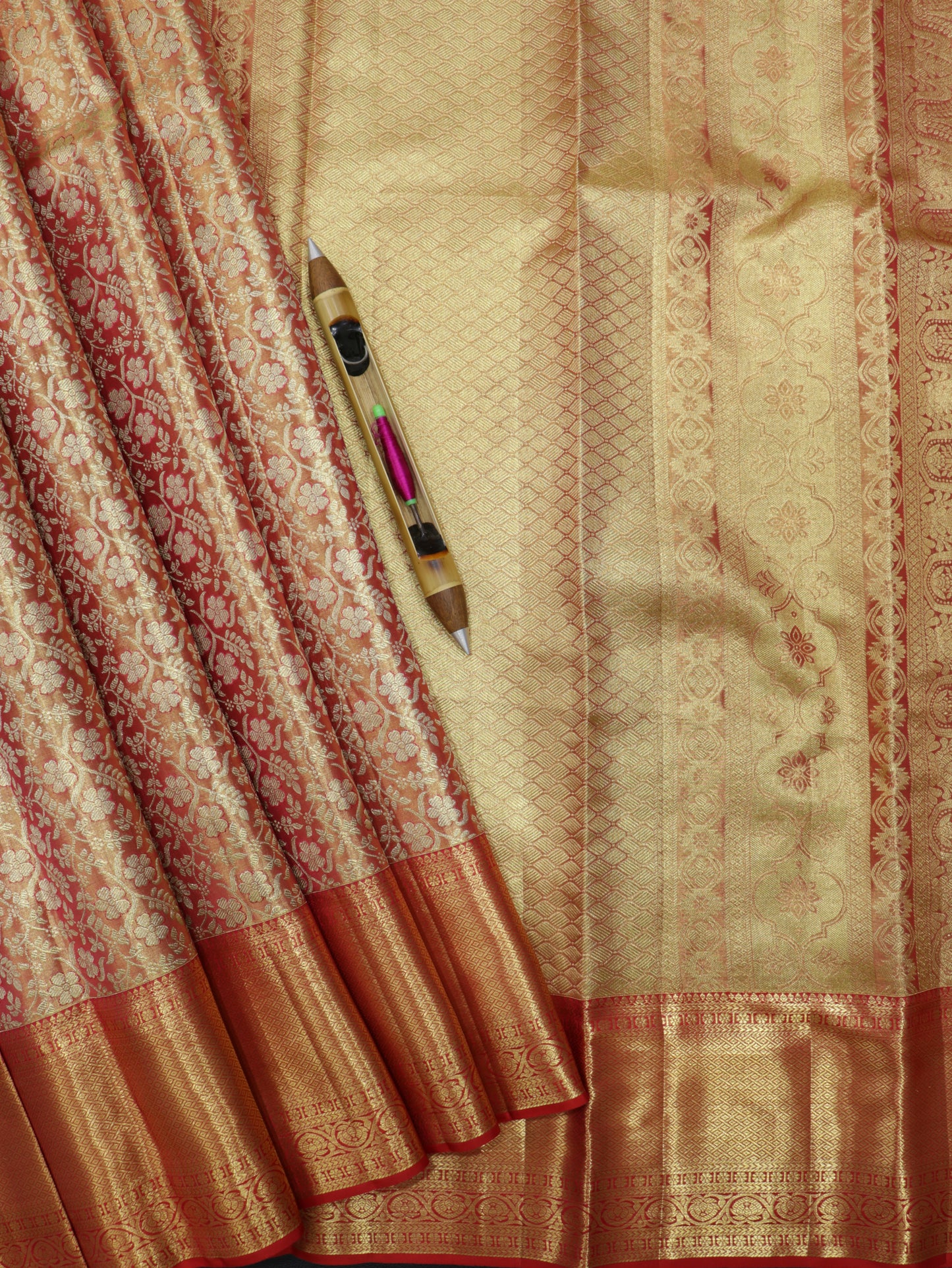 Kanchipuram Pure Silk Saree Red and Gold with Korvai Border | Bridal Wedding Traditional Saree