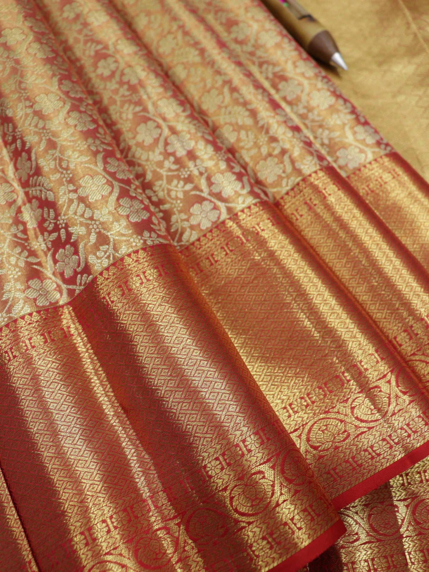Kanchipuram Pure Silk Saree Red and Gold with Korvai Border | Bridal Wedding Traditional Saree