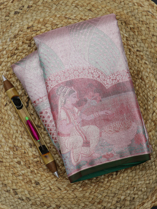 Kanchipuram Pure Silk Saree Blush Pink with Elephant Korvai Border | Designer Bridal Traditional Saree