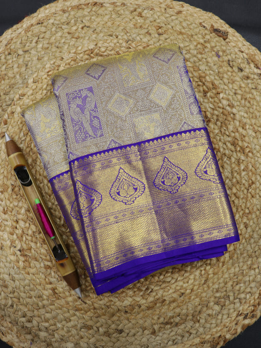 Kanchipuram Pure Silk Saree Silver with Violet Korvai Border | Bridal Traditional Saree