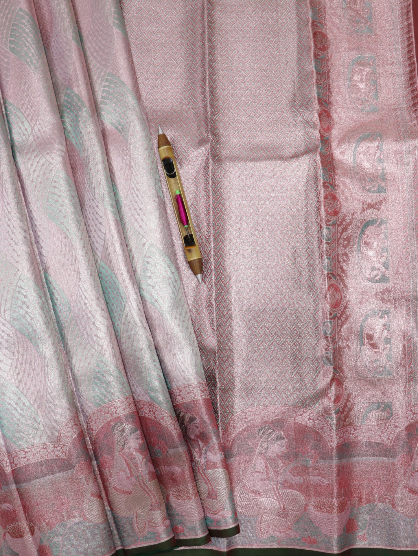 Kanchipuram Pure Silk Saree Blush Pink with Elephant Korvai Border | Designer Bridal Traditional Saree