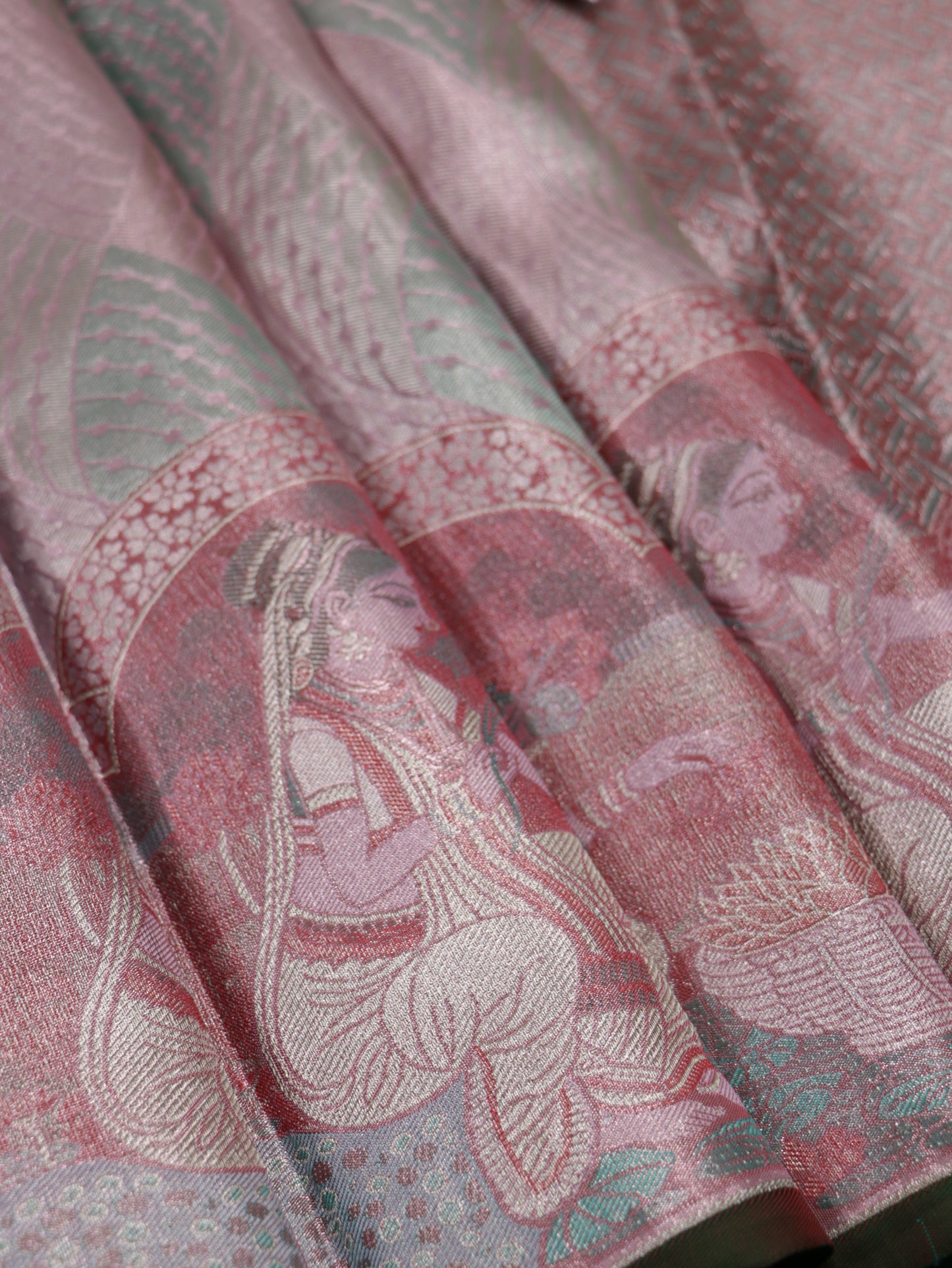 Kanchipuram Pure Silk Saree Blush Pink with Elephant Korvai Border | Designer Bridal Traditional Saree