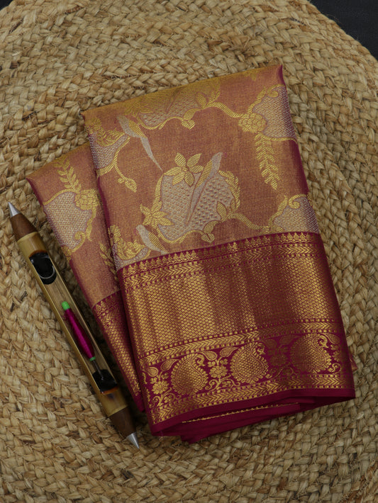Kanchipuram Pure Silk Saree Maroon with Gold Korvai Border | Bridal Wedding Traditional Saree