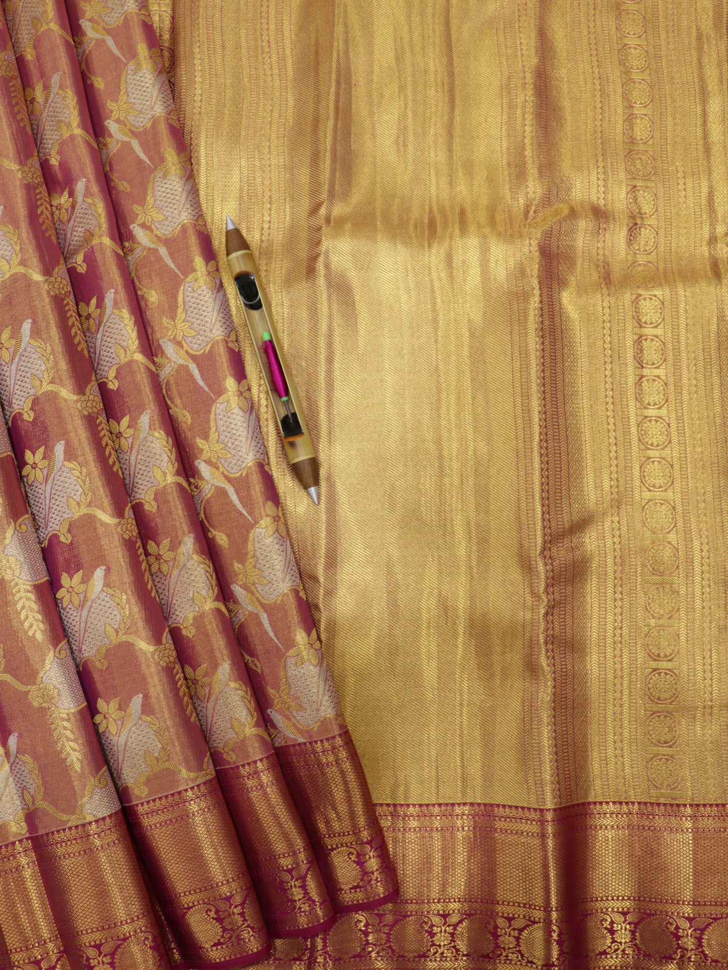 Kanchipuram Pure Silk Saree Maroon with Gold Korvai Border | Bridal Wedding Traditional Saree
