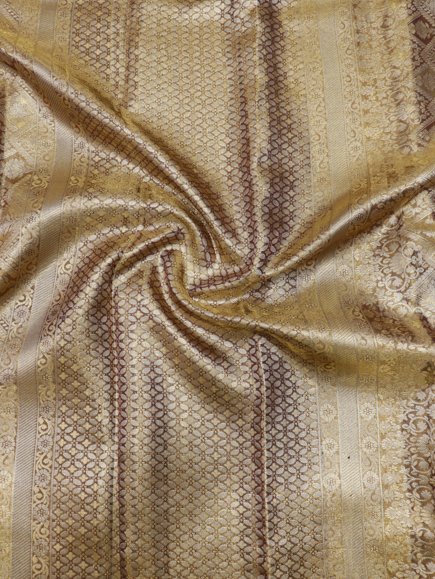 Kanchipuram Pure Silk Saree Brown with Teal Korvai Border | Designer Bridal Traditional Saree