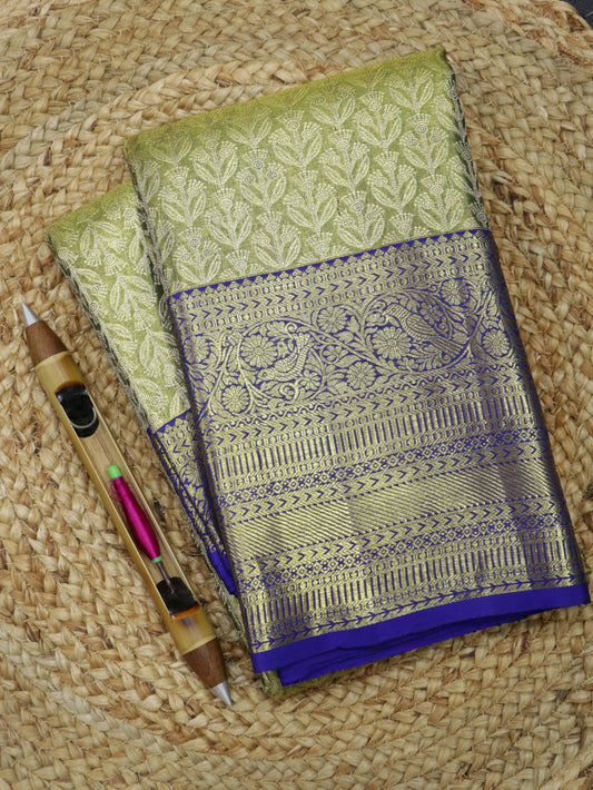 Kanchipuram Pure Silk Saree Green with Royal Blue Korvai Border | Bridal Traditional Saree
