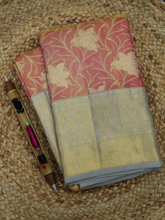 Kanchipuram Pure Silk Saree Coral Pink with Gold Zari | Elegant Bridal Traditional Saree