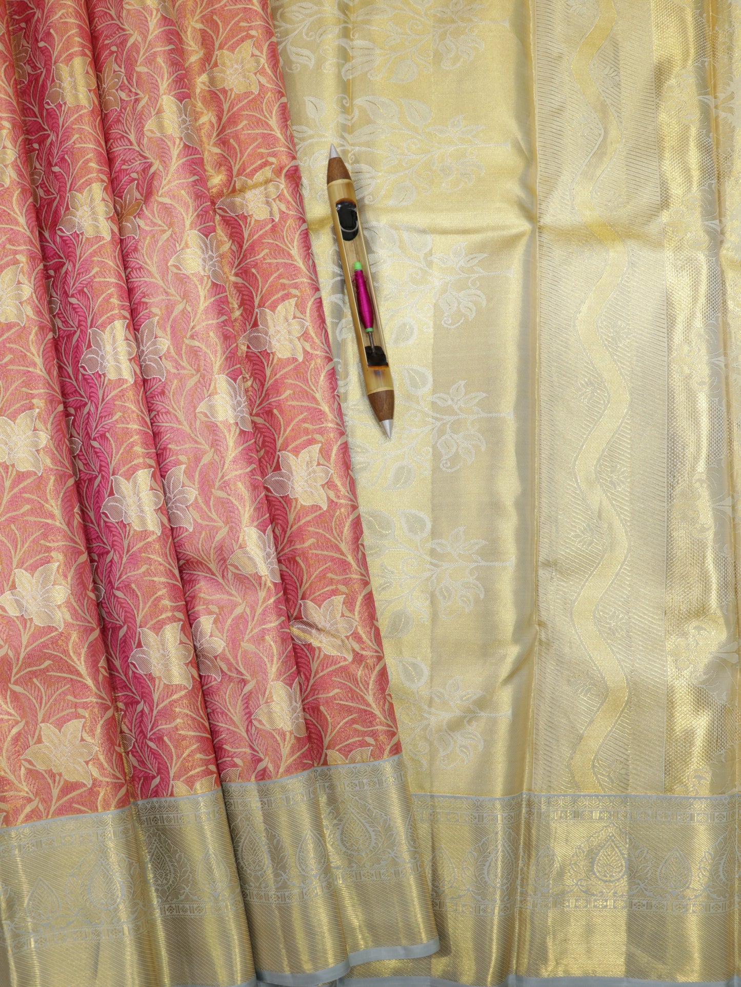 Kanchipuram Pure Silk Saree Coral Pink with Gold Zari | Elegant Bridal Traditional Saree