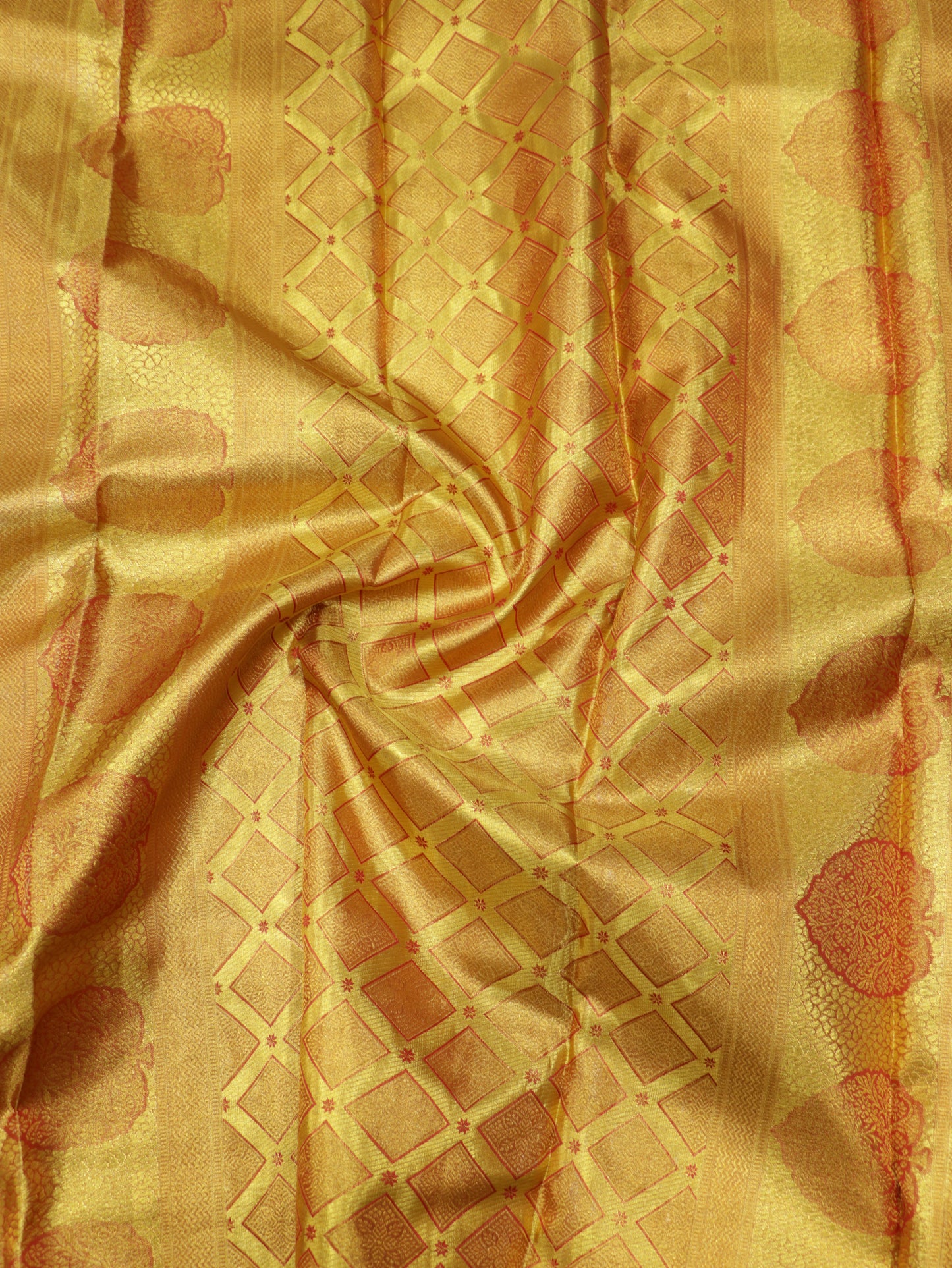 Kanchipuram Pure Silk Saree Mustard Gold and Rust Orange with Red Korvai Border | Bridal Saree