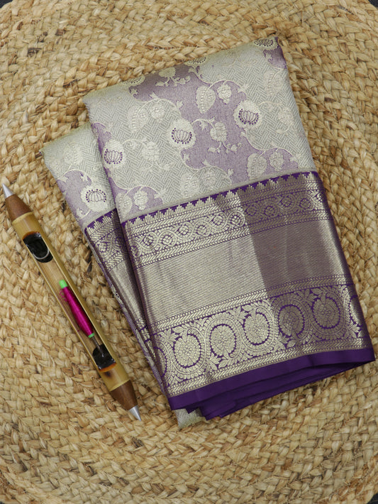 Kanchipuram Pure Silk Saree Lavender with Violet Korvai Border | Elegant Bridal Traditional Saree