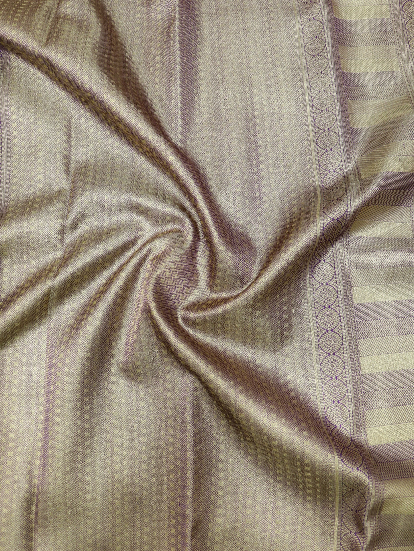 Kanchipuram Pure Silk Saree Lavender with Violet Korvai Border | Elegant Bridal Traditional Saree
