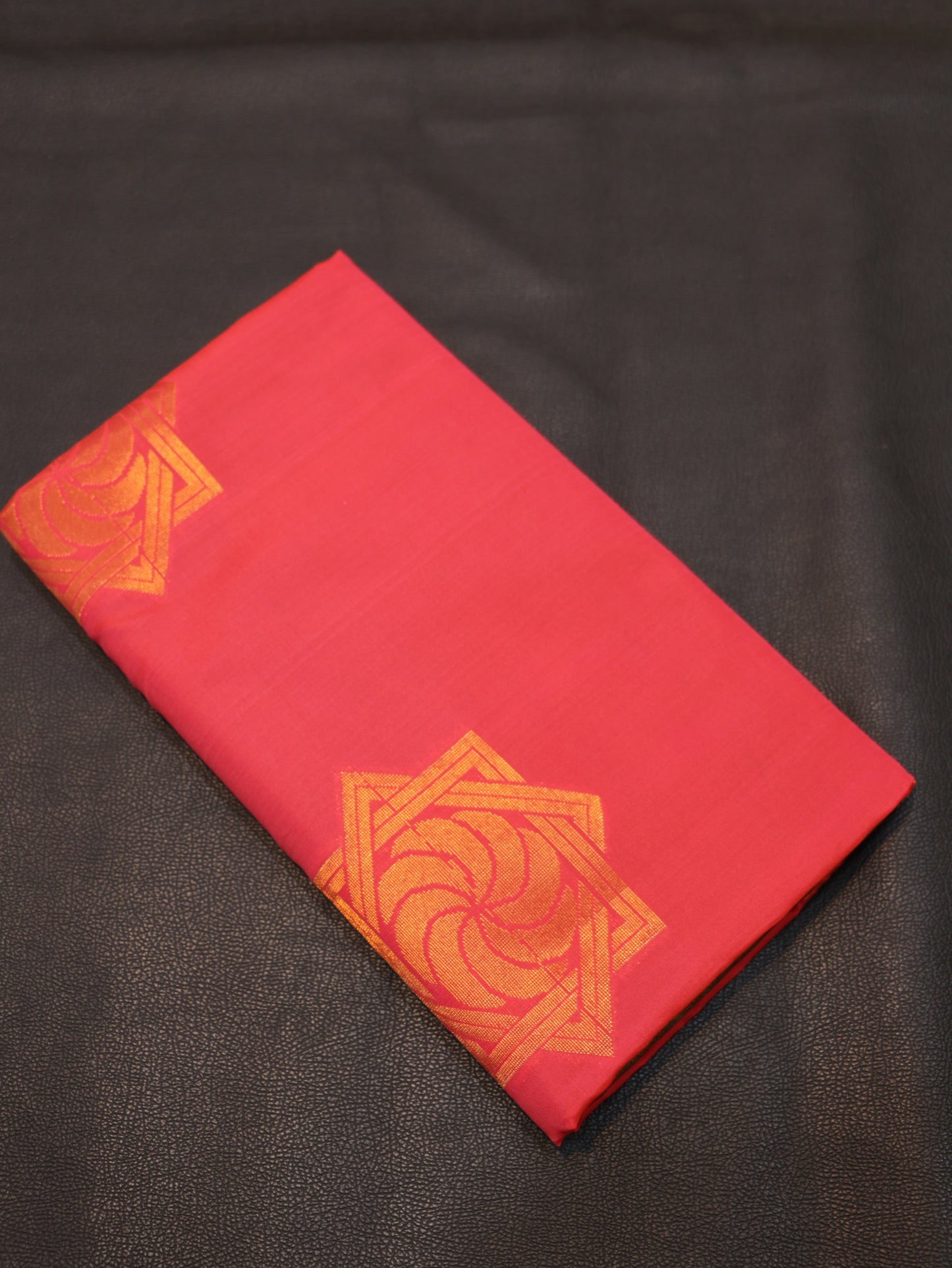 Grand Rani Pink Semi Soft Silk Saree with Antique Gold Designer Pallu & Geometric Zari Motifs