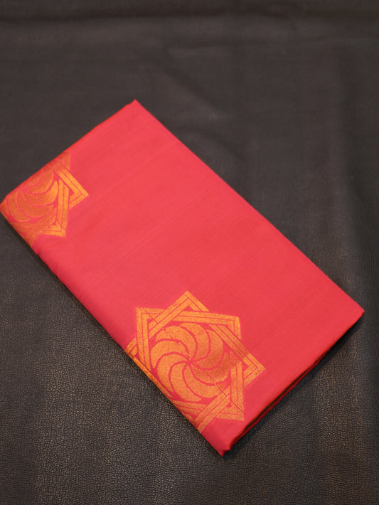 Grand Rani Pink Semi Soft Silk Saree with Antique Gold Designer Pallu & Geometric Zari Motifs