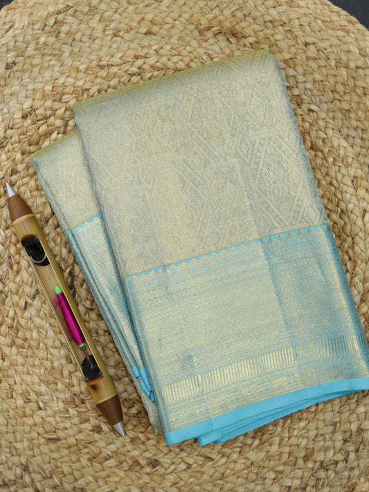 Kanchipuram Pure Silk Saree Aqua Blue with Sky Blue Korvai Border | Elegant Bridal Traditional Saree