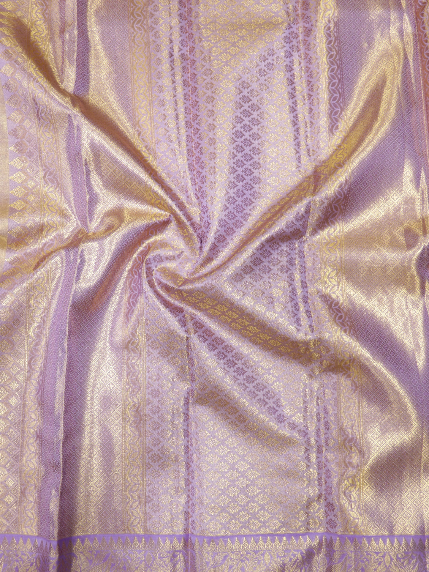 Kanchipuram Pure Silk Saree Coral Red with Lavender Korvai Border | Bridal Traditional Saree