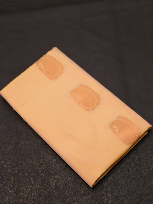 Luxury Pastel Peach Semi Soft Silk Saree with Teal Green Designer Zari Pallu & Paisley Buttas