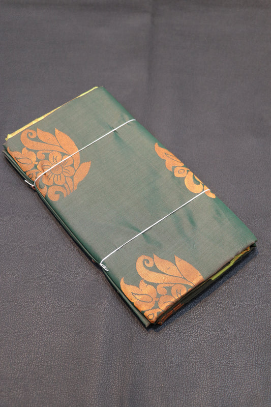 Royal Bottle Green & Pastel Yellow Semi Soft Silk Saree with Floral Zari Weaving Collection
