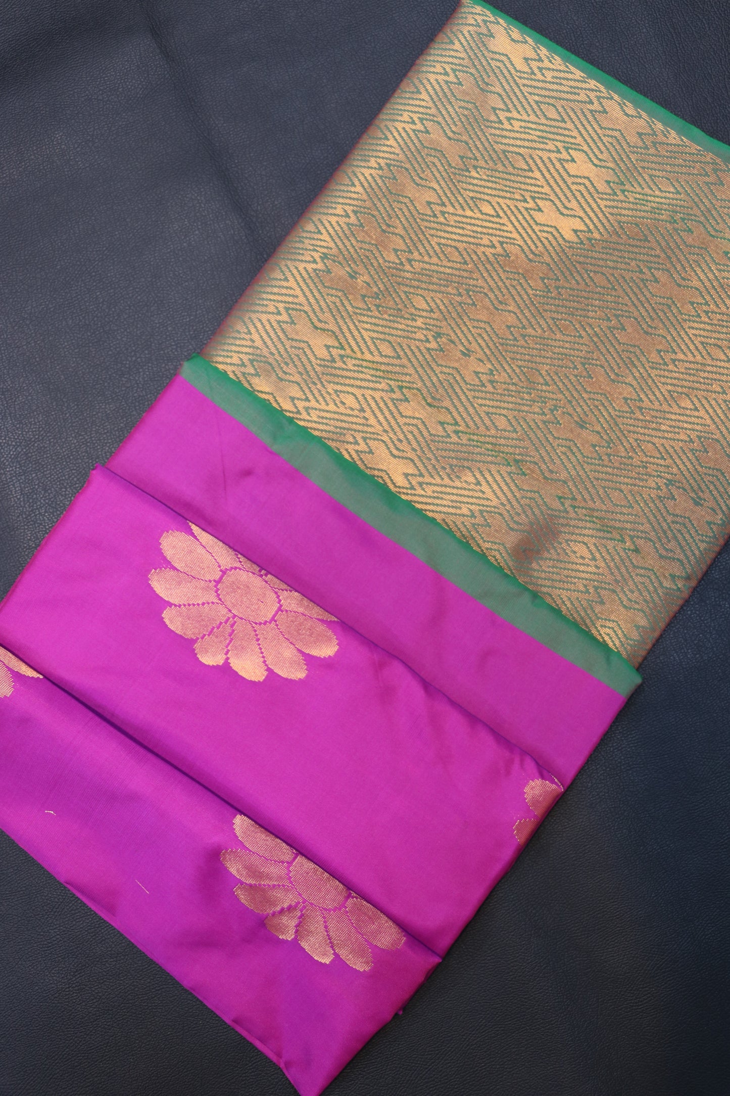 Royal Rani Pink Semi Soft Silk Saree with Contrast Olive Gold Designer Zari Pallu