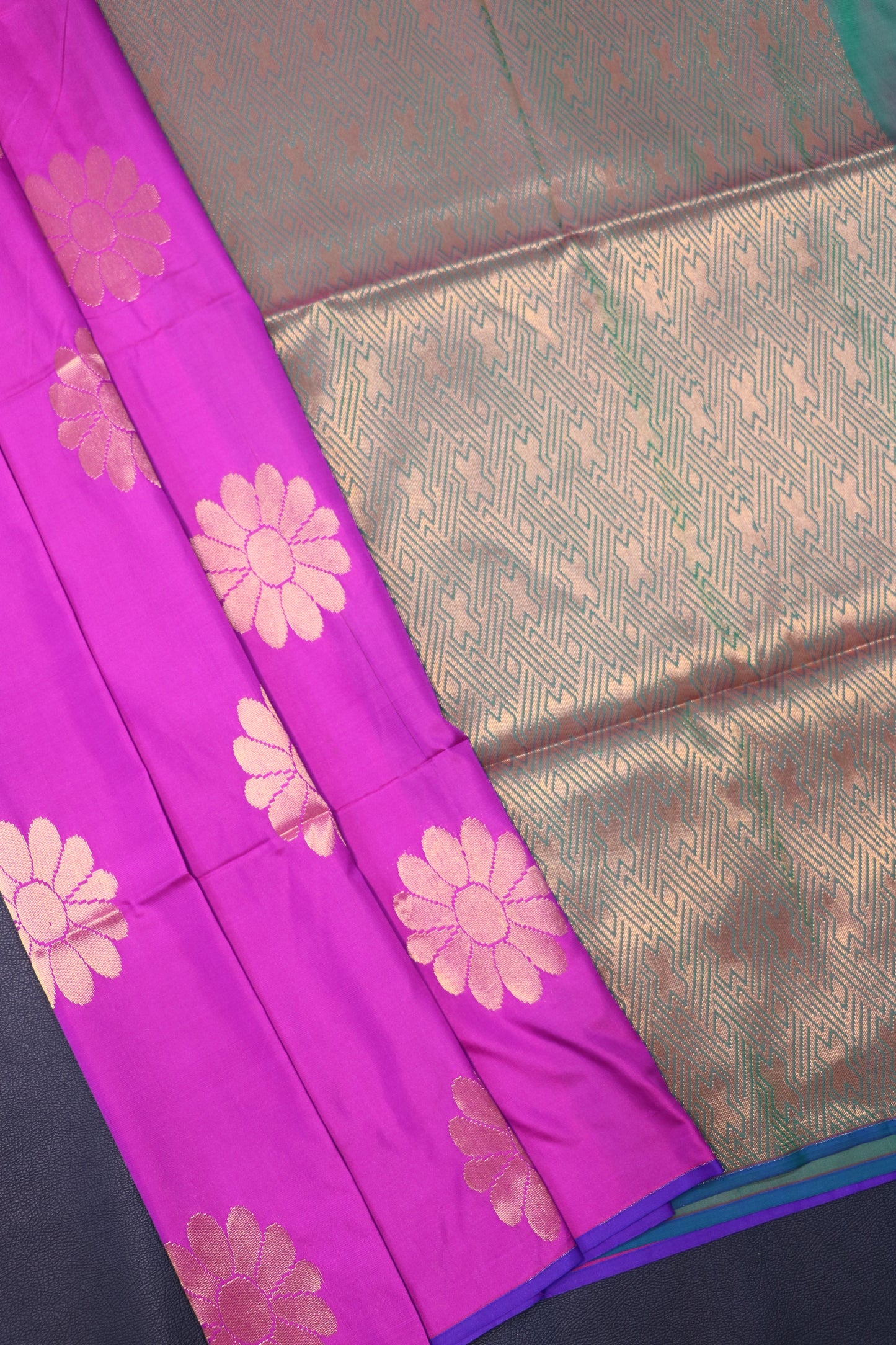 Royal Rani Pink Semi Soft Silk Saree with Contrast Olive Gold Designer Zari Pallu