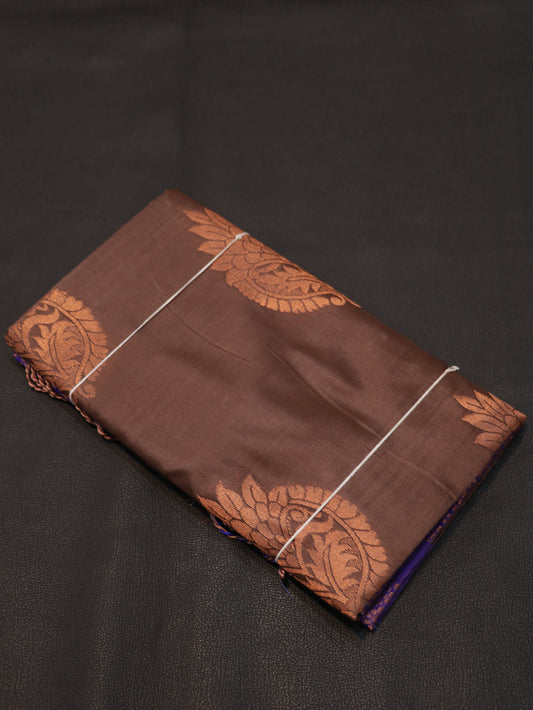Luxury Coffee Brown & Royal Blue Semi Soft Silk Saree with Rich Paisley Zari Weaving