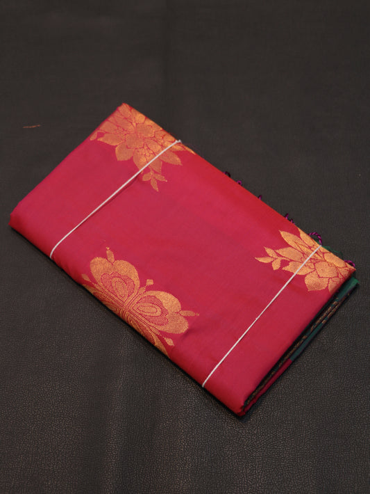 Luxury Rani Pink & Emerald Green Semi Soft Silk Saree with Rich Floral Zari Pallu