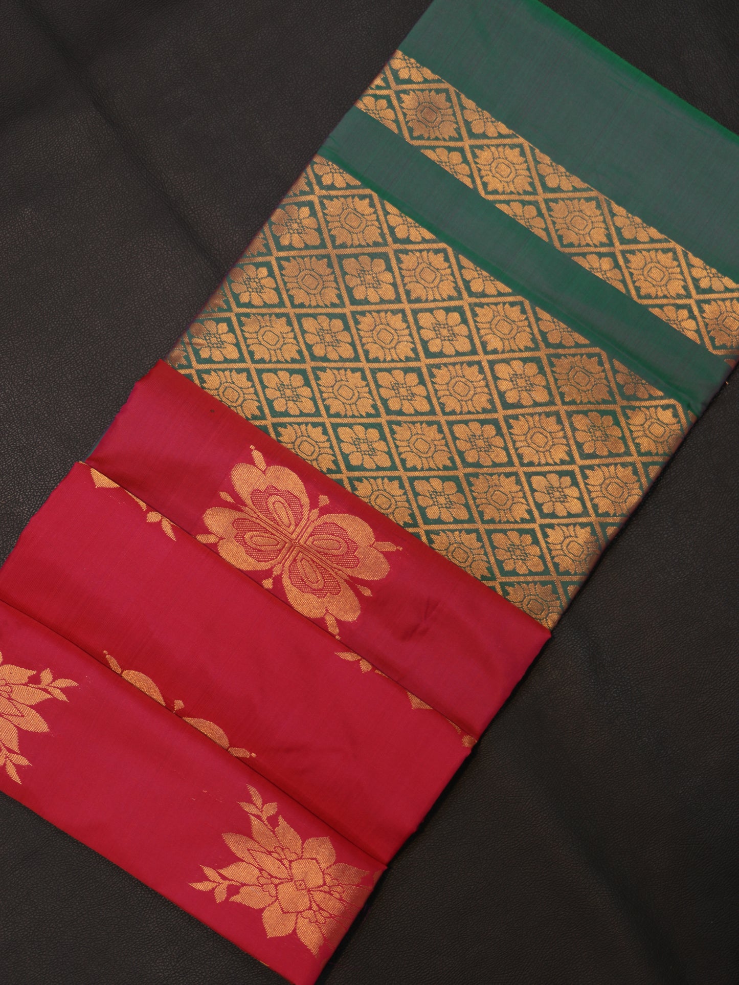 Luxury Rani Pink & Emerald Green Semi Soft Silk Saree with Rich Floral Zari Pallu