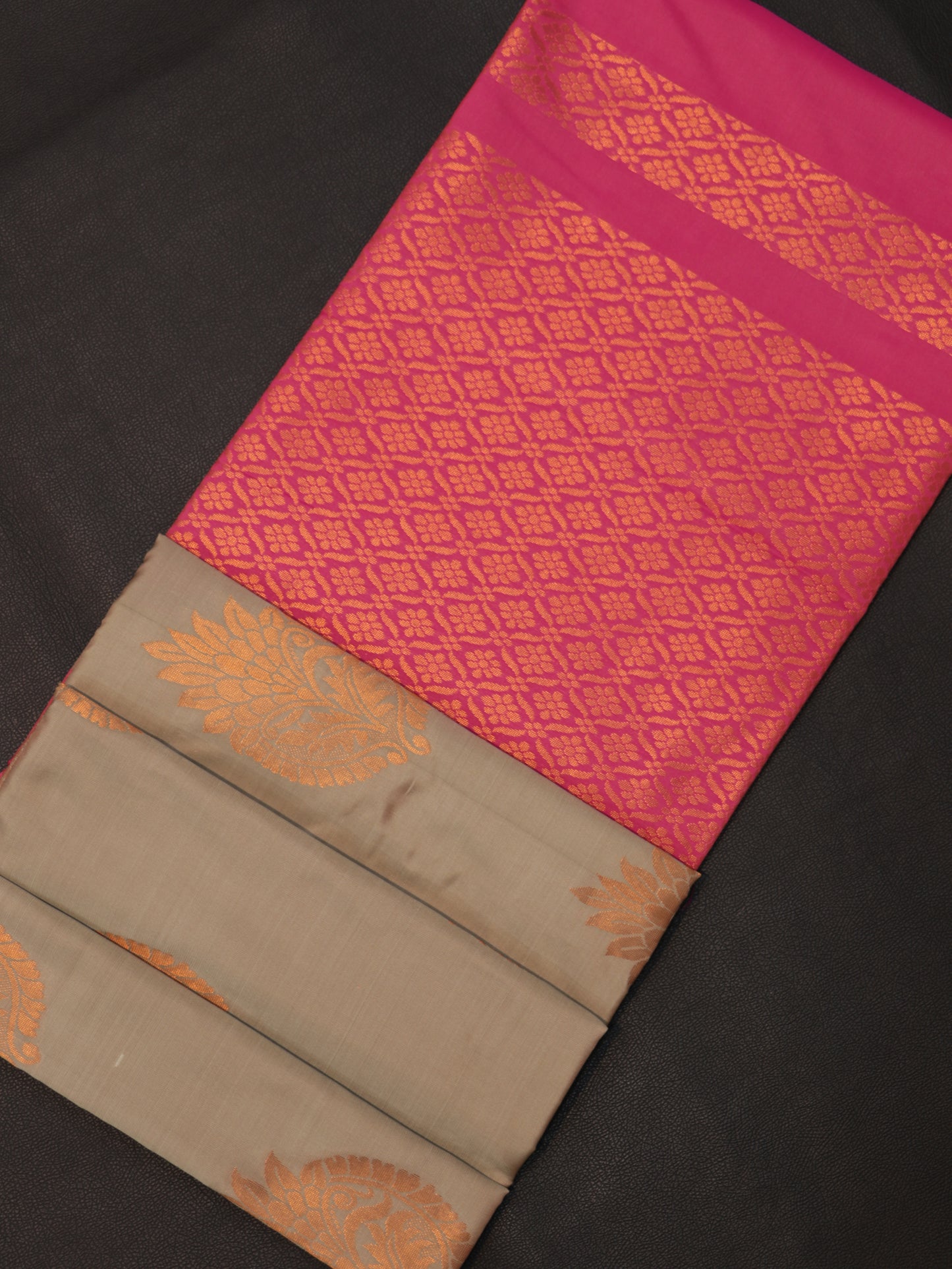 Royal Sandal Beige & Hot Pink Semi Soft Silk Saree with Rich Paisley Zari Woven Pallu