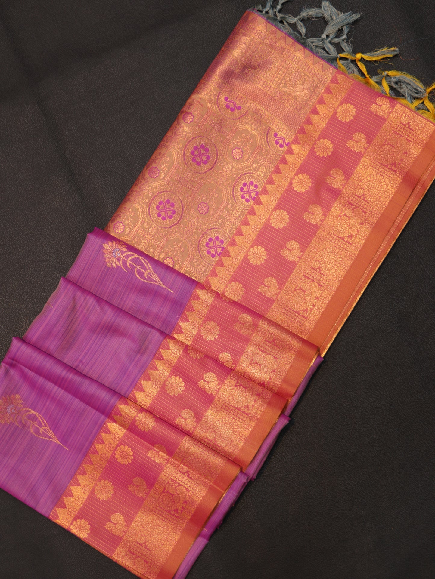 Royal Lavender Purple Semi Soft Silk Saree with Grand Rose Gold Zari Woven Designer Pallu