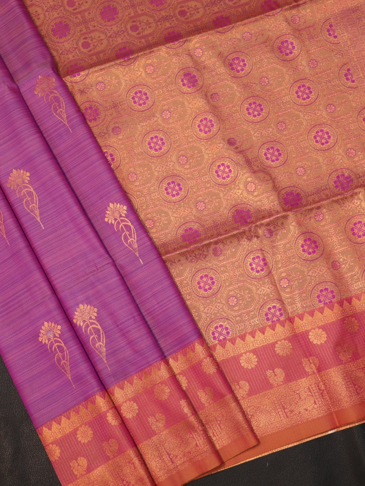 Royal Lavender Purple Semi Soft Silk Saree with Grand Rose Gold Zari Woven Designer Pallu