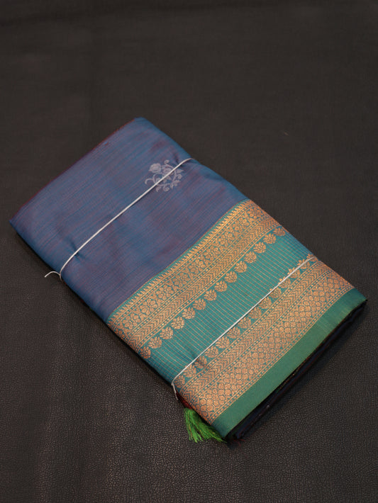 Royal Blue Semi Soft Silk Saree with Teal Green Floral Zari Brocade Designer Pallu