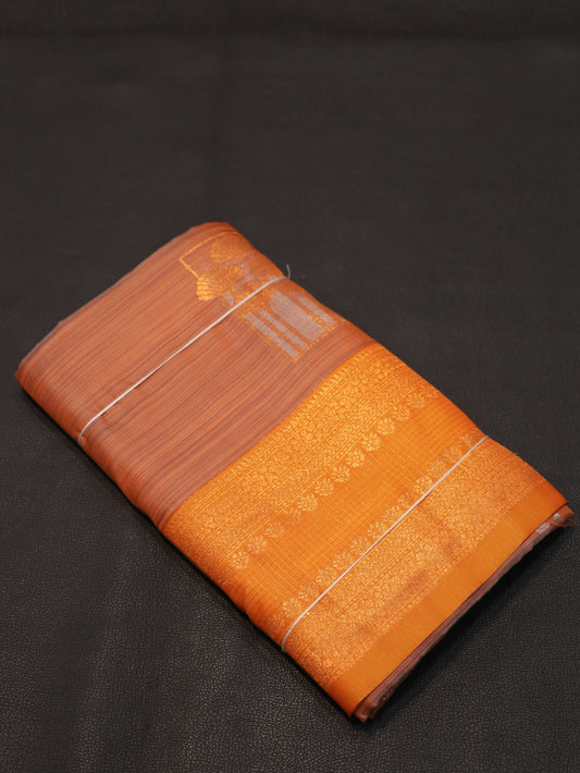 Rust Orange Semi Soft Silk Saree with Mustard Gold Zari Brocade Grand Designer Pallu