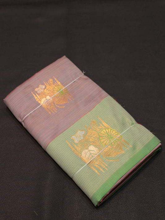 Pastel Mauve Semi Soft Silk Saree with Mint Green Zari Woven Designer Grand Pallu