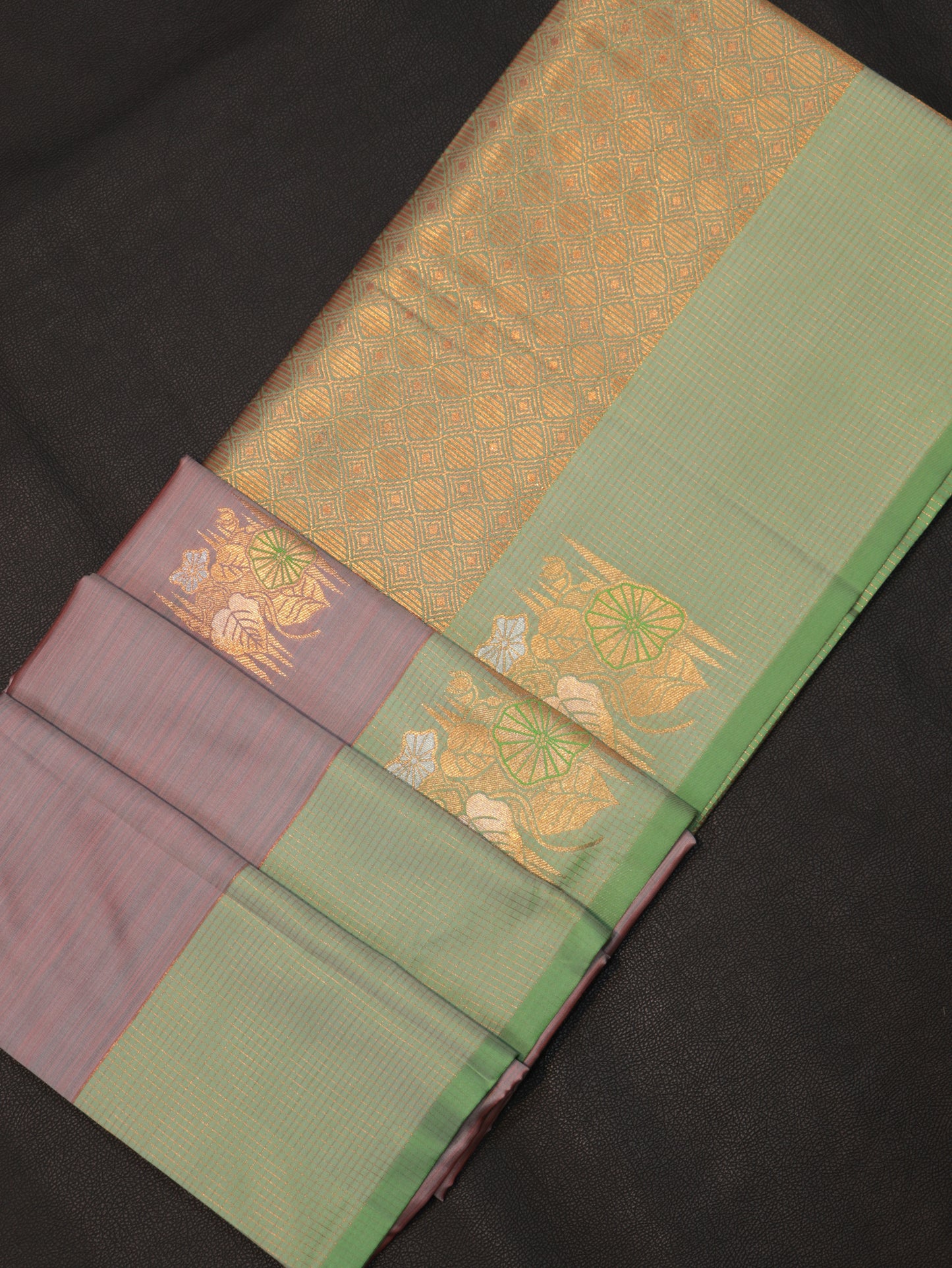 Pastel Mauve Semi Soft Silk Saree with Mint Green Zari Woven Designer Grand Pallu