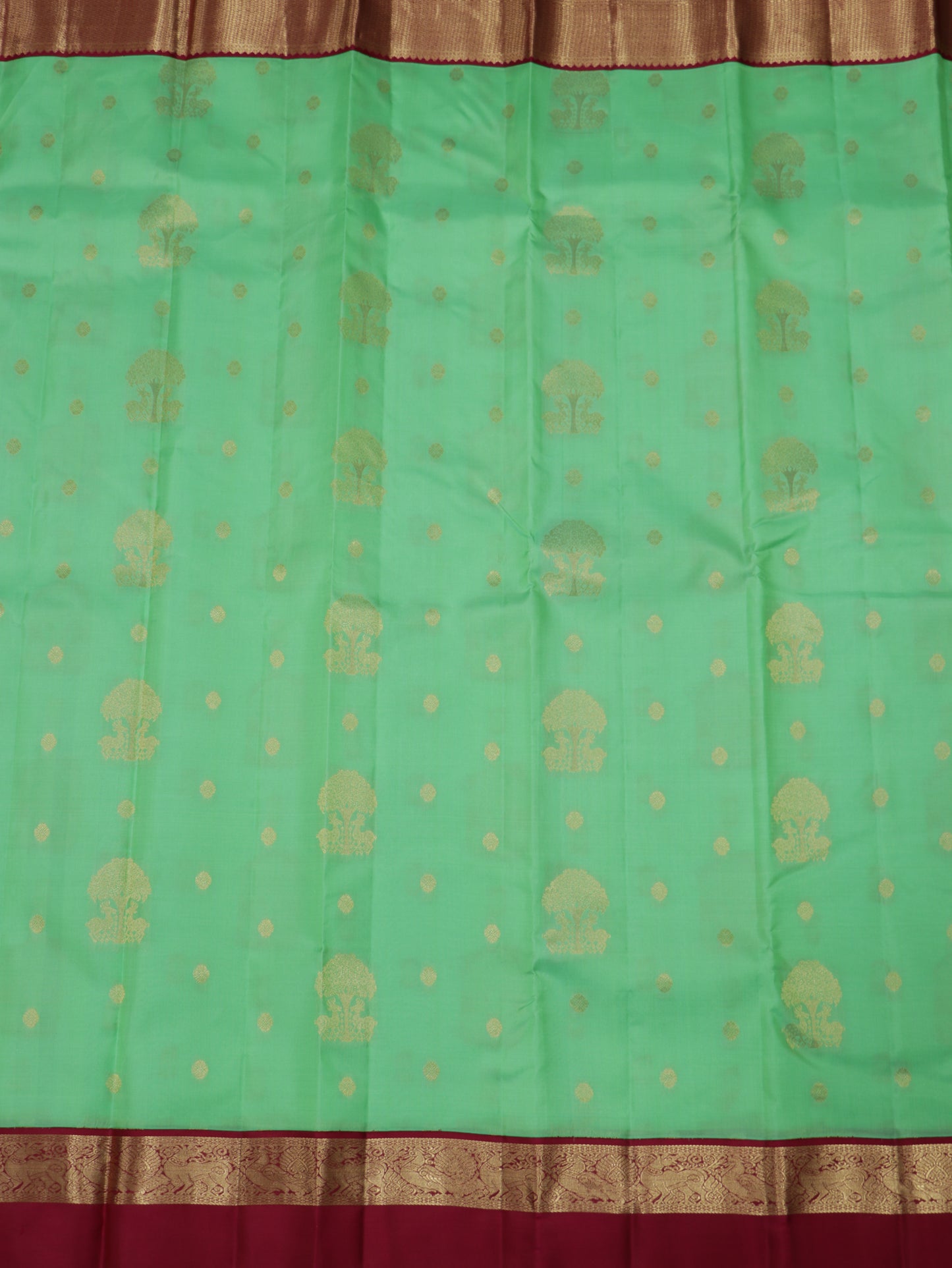 Mint Green Kanchipuram Semi Soft Silk Saree with Rani Pink Korvai Border & Rich Zari Pallu