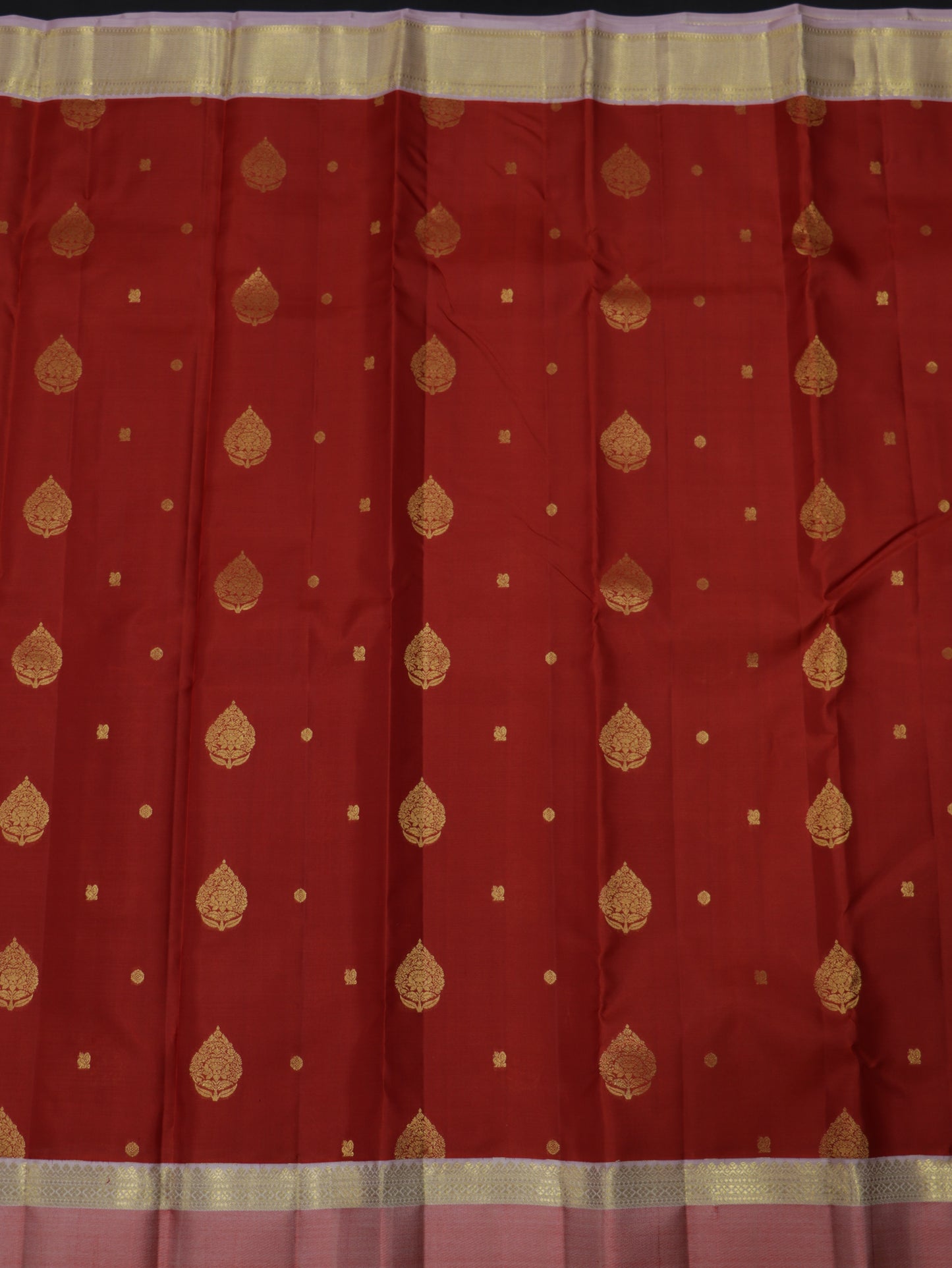 Ruby Red Kanchipuram Semi Soft Silk Saree with Off White Zari Pallu & Pink Korvai Border